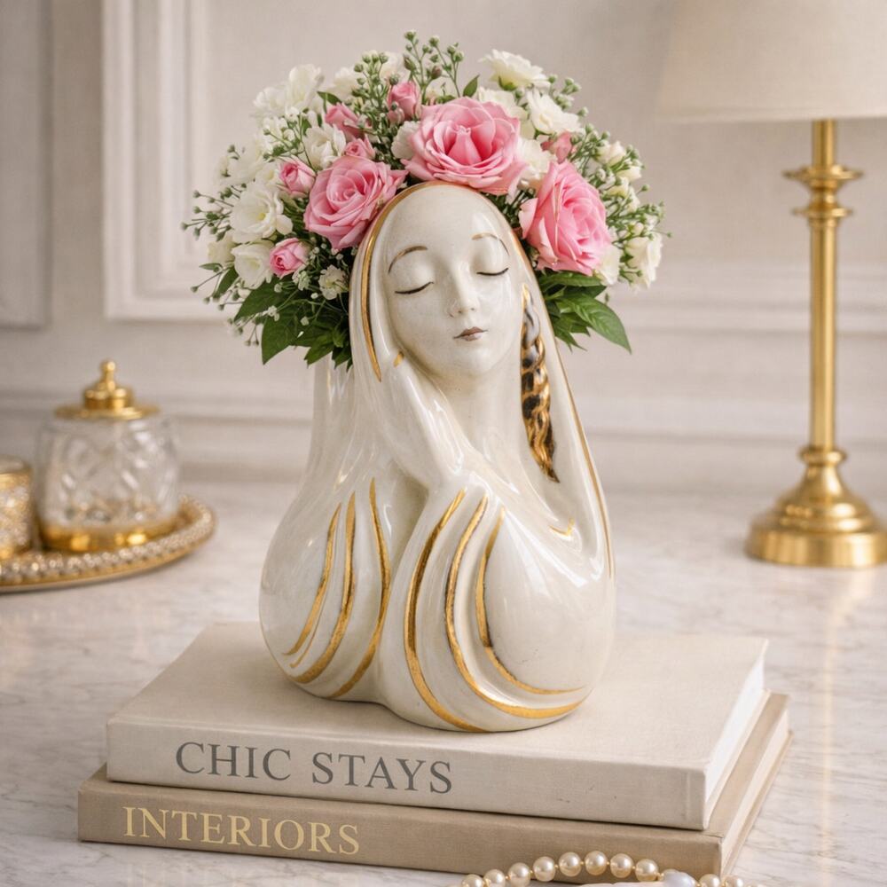 Vintage Madonna Bust Planter Lady Head Vase Religious Planter